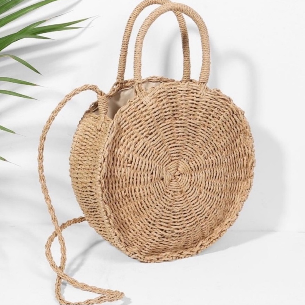 Round Straw Crossbody Handbag